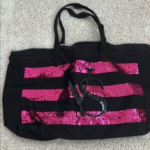 Victoria's Secret Black Tote with Pink Sequins